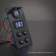 Carbon Switch Panel with USB Charger and Digital Voltmeter